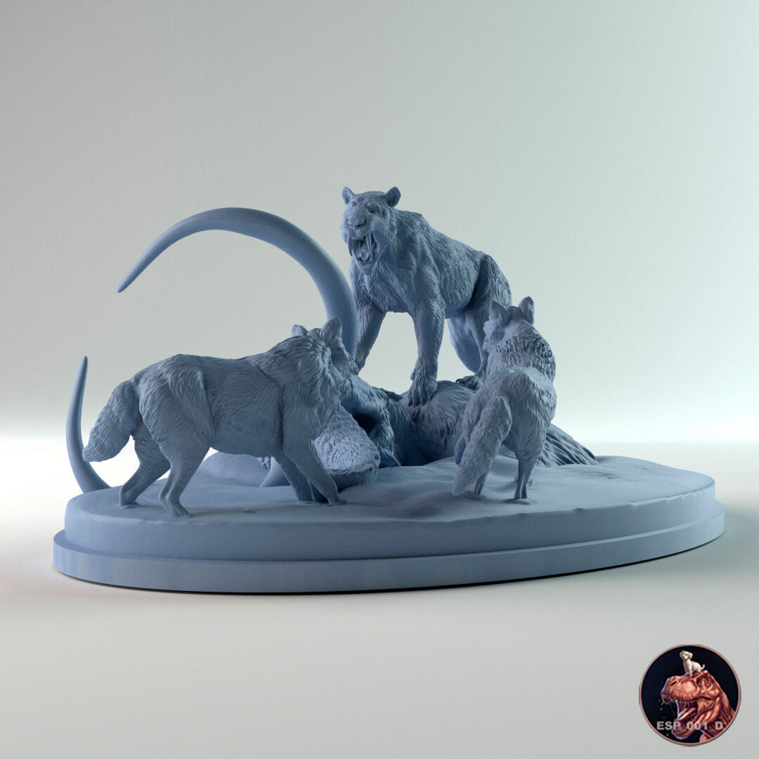 Smilodon, Lobo terrible y Mastodonte en pozo de brea