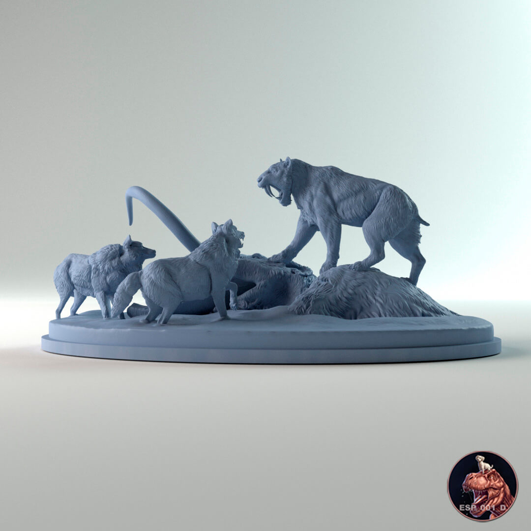 Smilodon, Lobo terrible y Mastodonte en pozo de brea