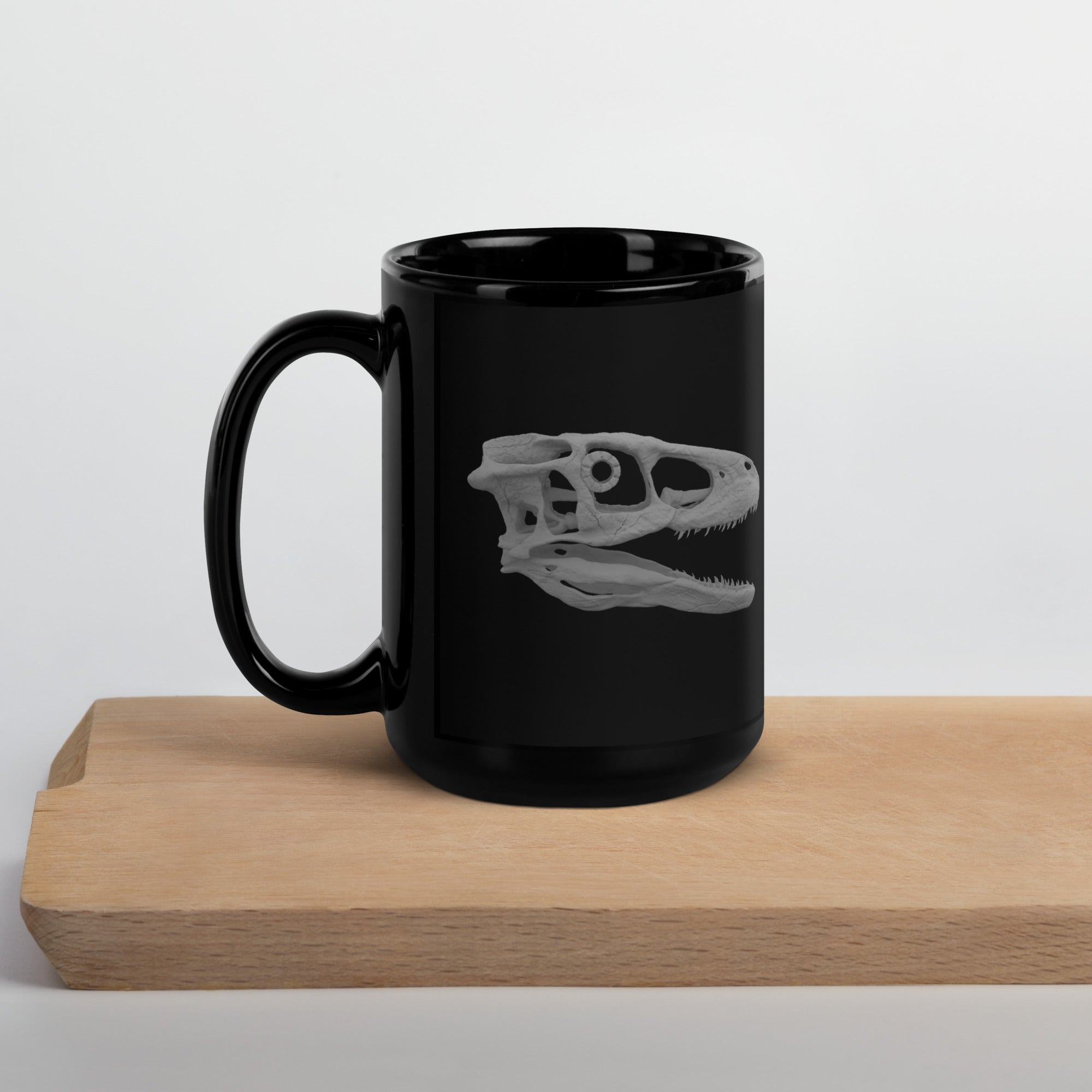 Deinonychus skull glossy black mug