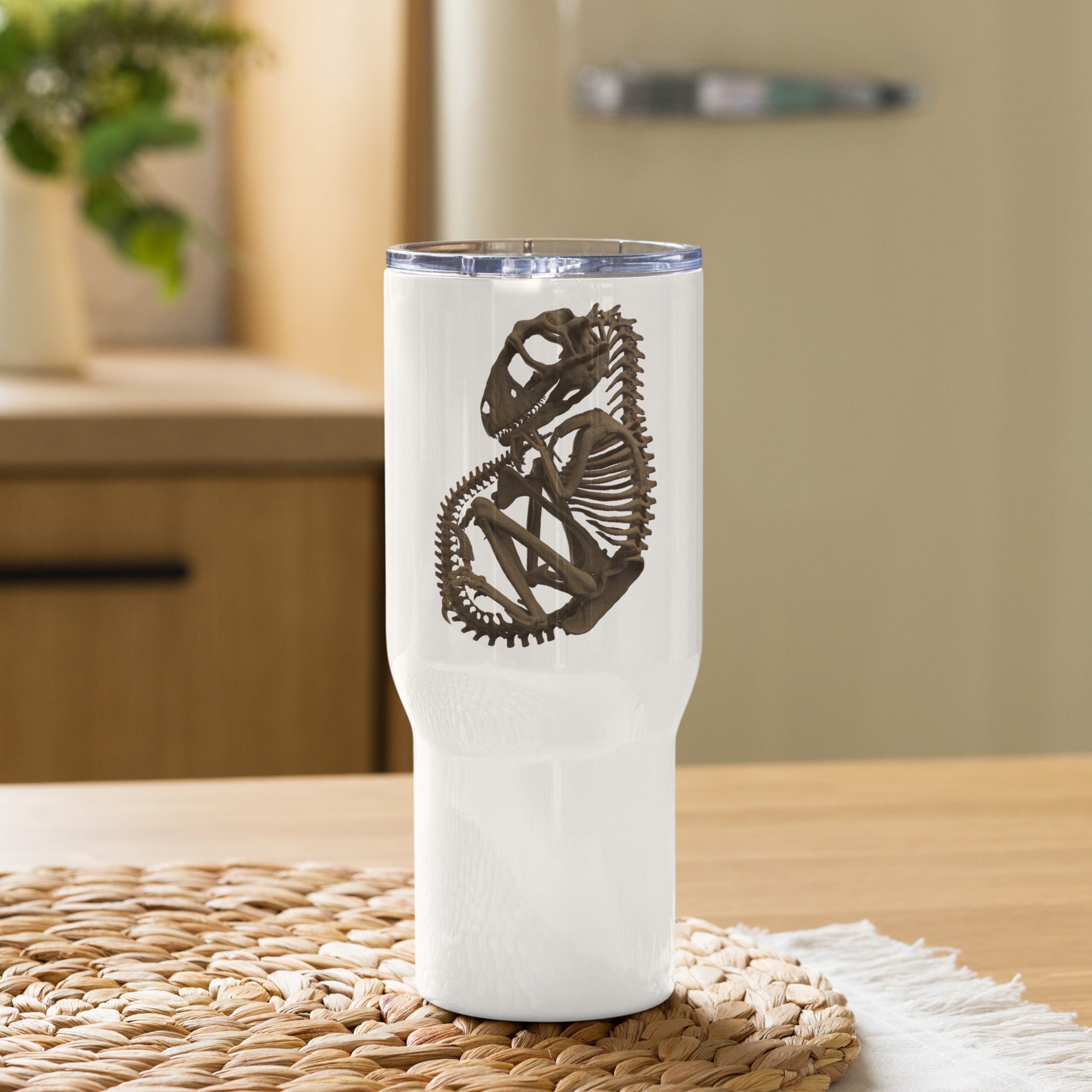 Baby raptor travel mug with a handle