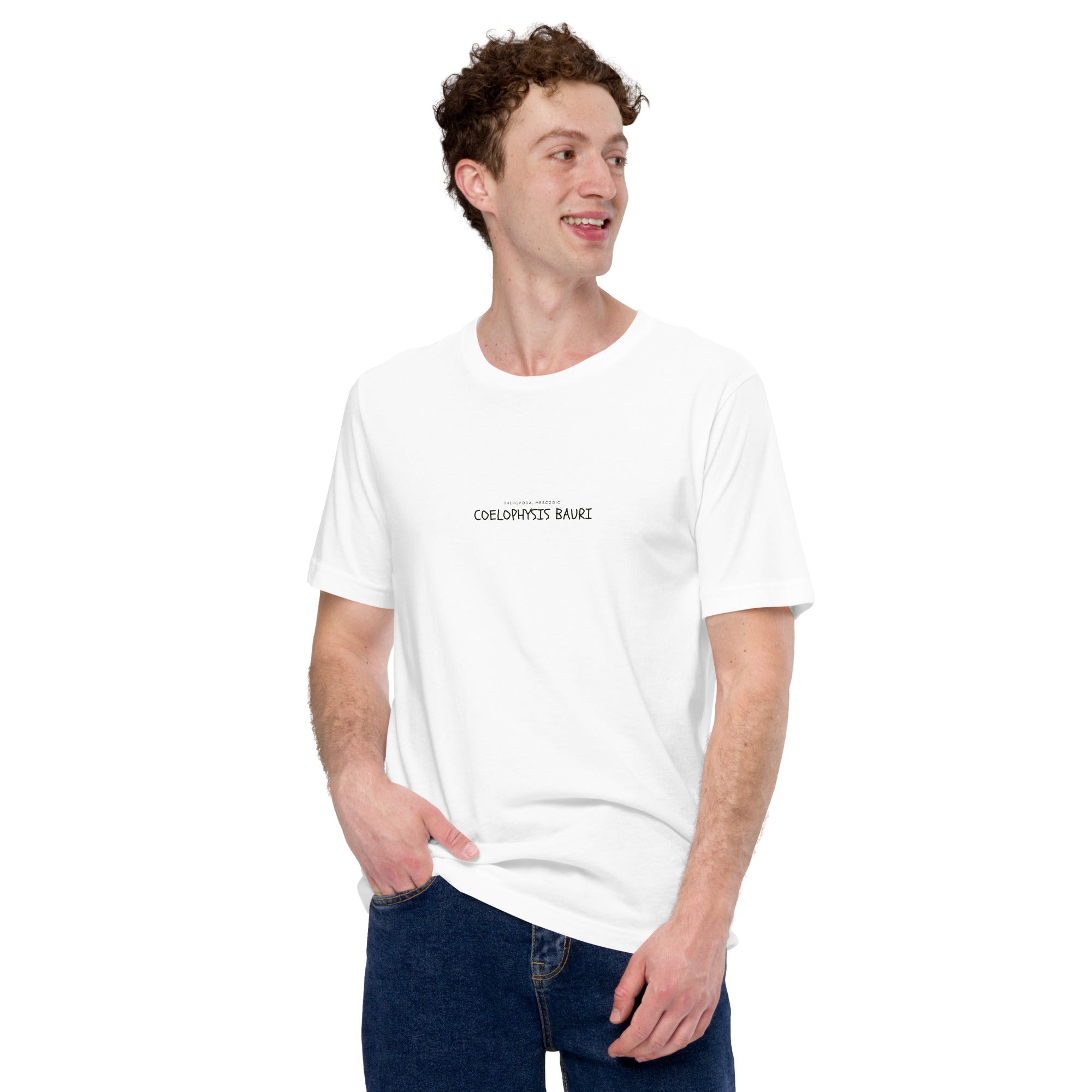 Unisex t-shirt with "Coelophysis bauri" text