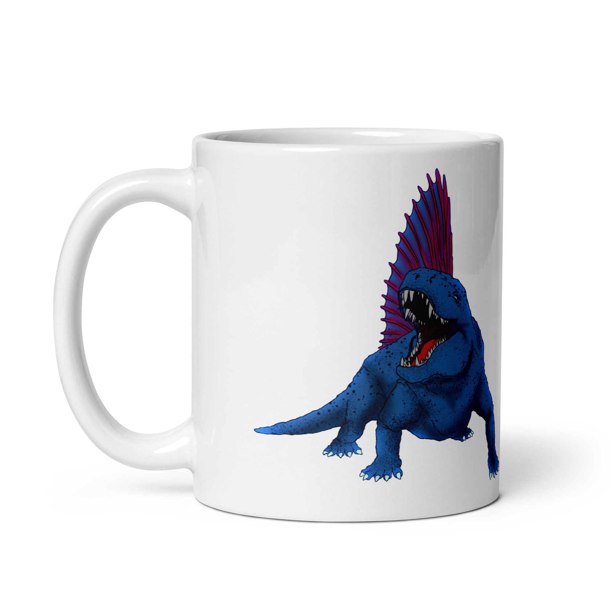 Dimetrodon glossy white mug