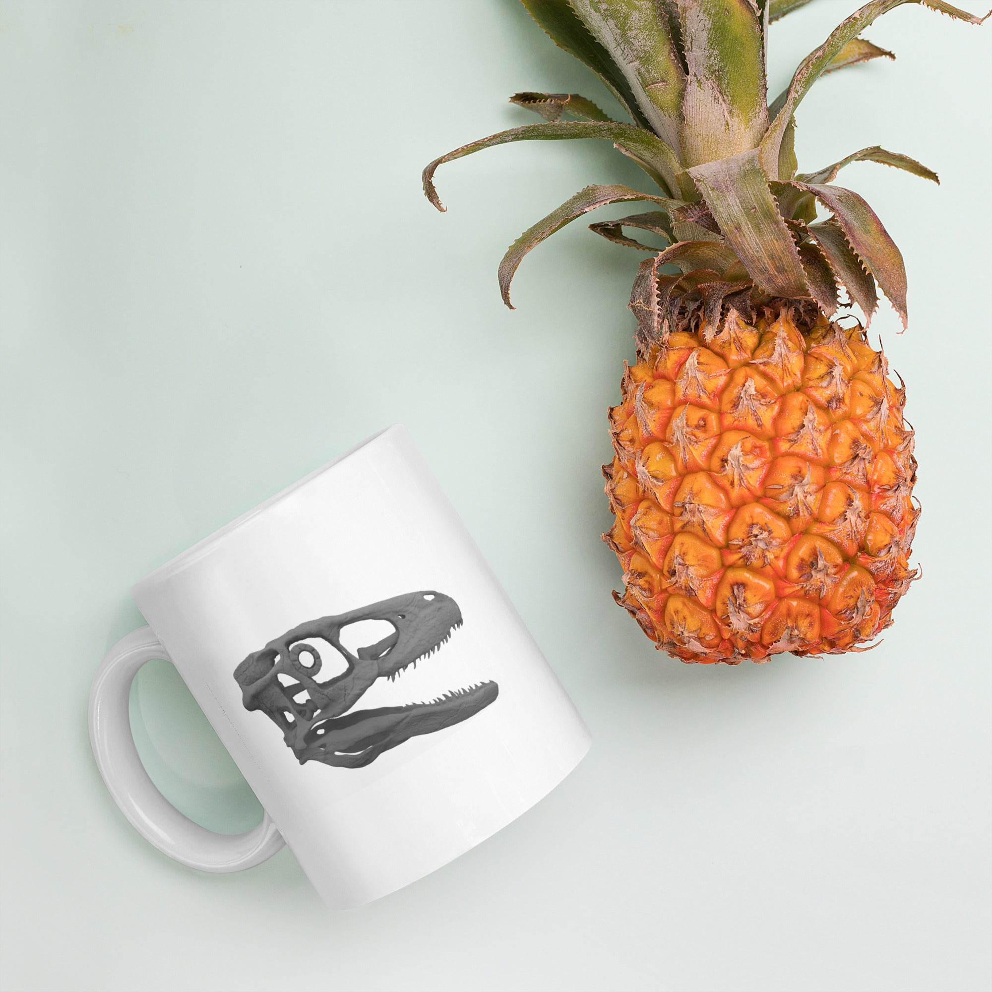 Deinonychus skull glossy white mug