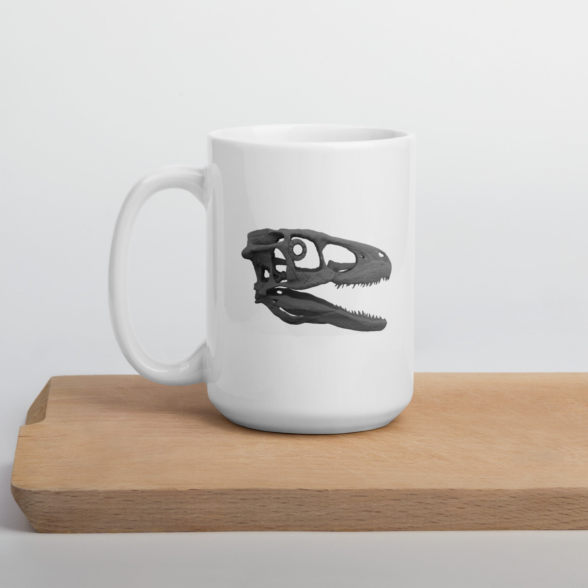 Deinonychus skull glossy white mug