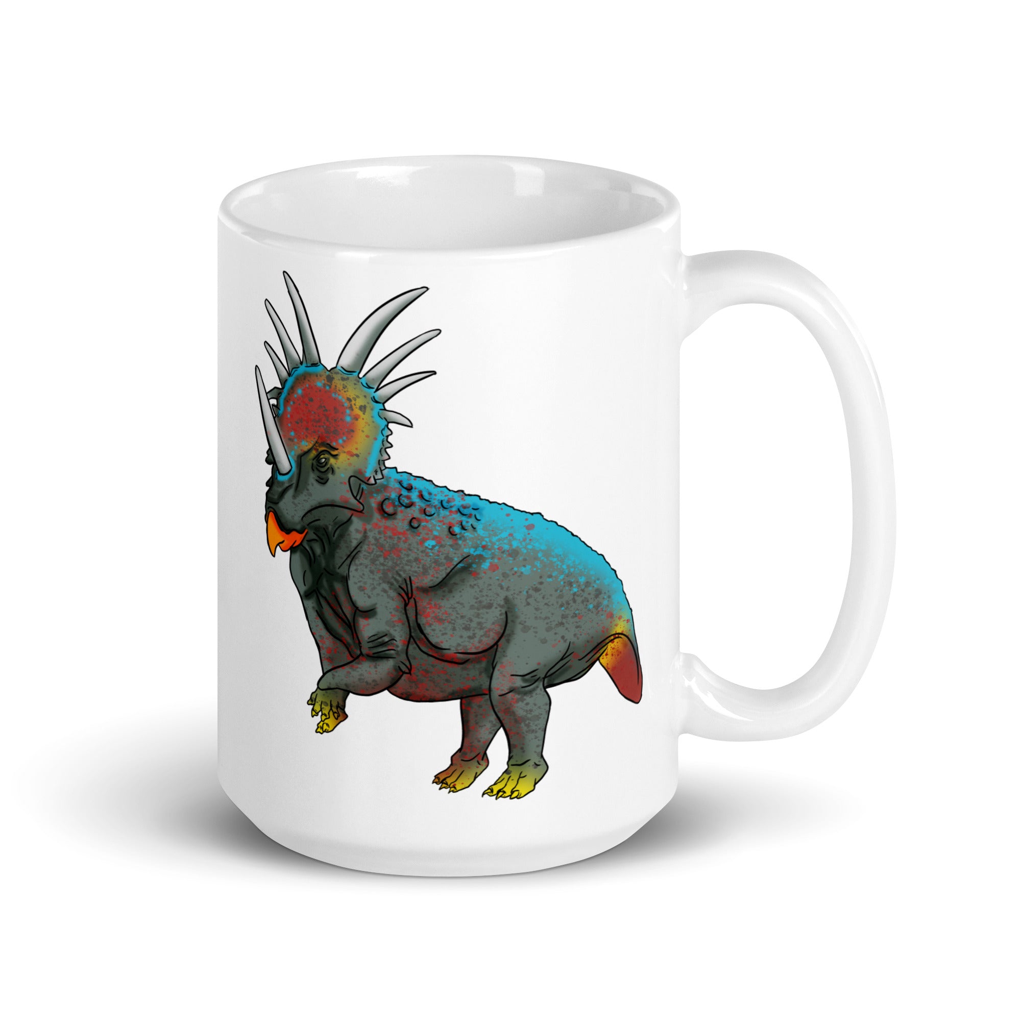 Styracosaurus glossy white mug